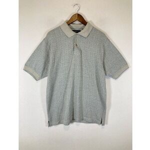 Retro Grandpacore CHERESKIN Mens Medium Blue Grey Chevron Knit Short Sleeve Polo